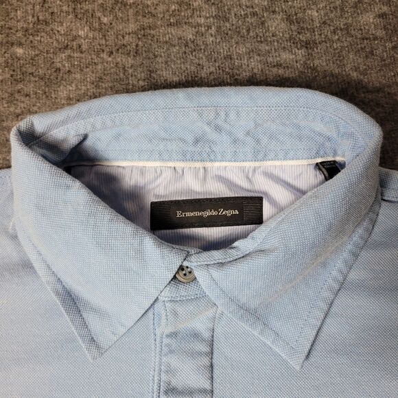 Ermenegildo Zegna Polo Shirt Mens Size M Blue Short Sleeve Cotton Preppy Work Go - Picture 7 of 11